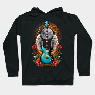 Electric guitar with moon and flowers 14 Hoodie